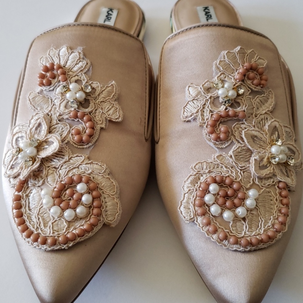 [NEW] Karl Lagerfeld Farica 2 Satin Embroidered Beaded Mules Shoes Size 7.5 - Picture 7 of 7